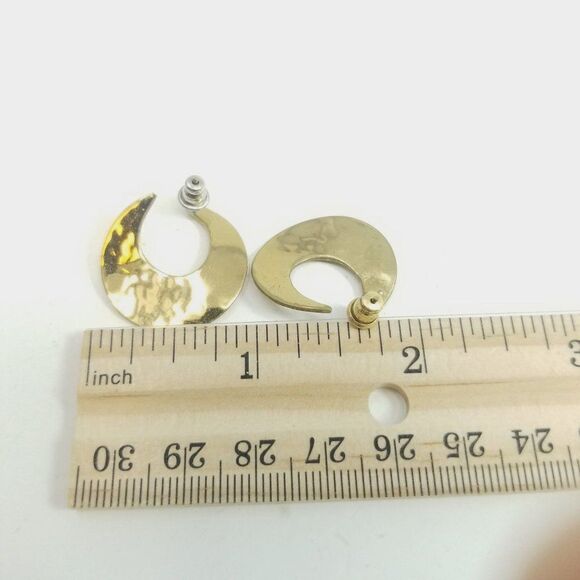 Vintage Gold Tone Stud Earrings, U Shape Design, Minimal Polished Classic Estate - Picture 4 of 5